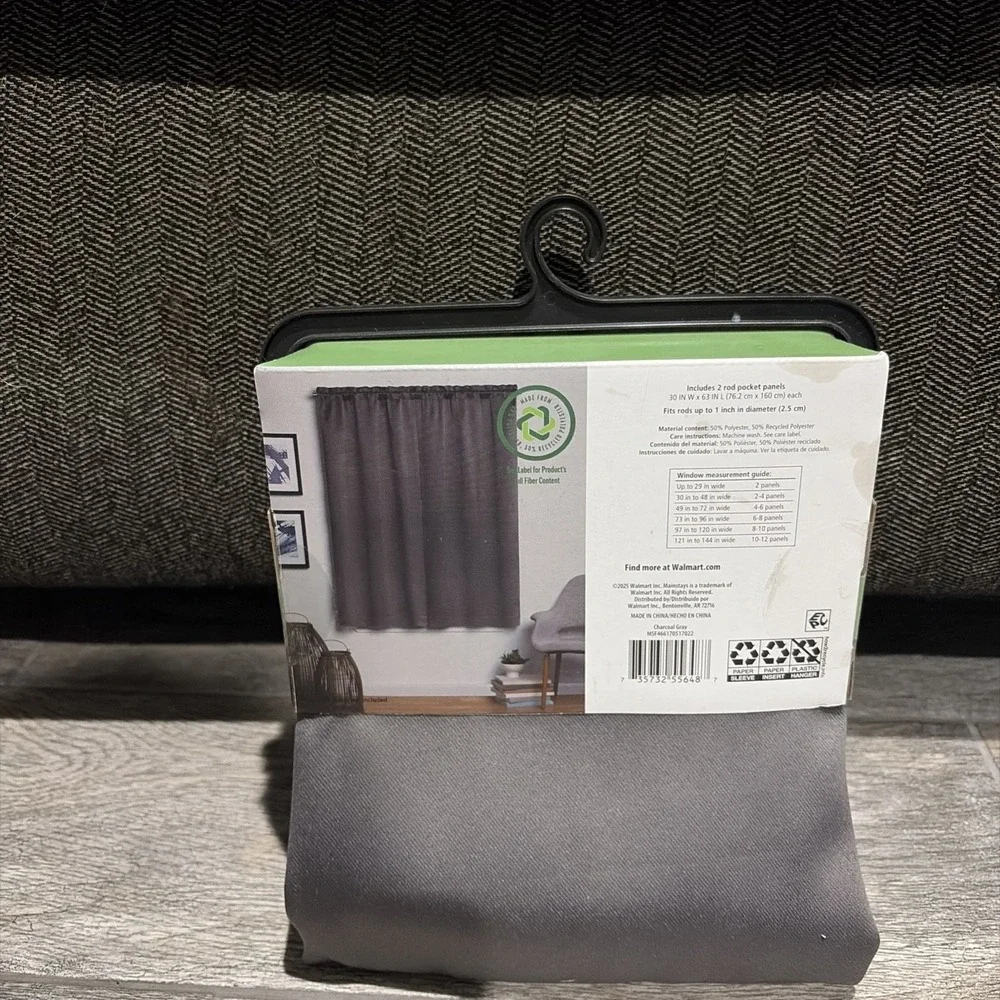 Mainstays Curtain Pair Blackout Charcoal Gray Rod Pocket 30x63 NWT Modern 2pk